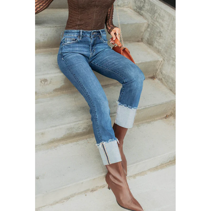 Ava Straight Leg Cuffed Mica Denim Jeans Dark - AngraBech
