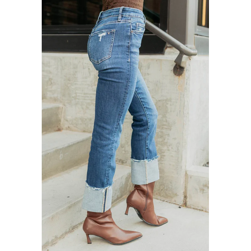 Ava Straight Leg Cuffed Mica Denim Jeans Dark - AngraBech