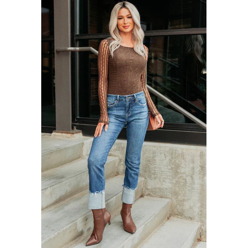 Ava Straight Leg Cuffed Mica Denim Jeans Dark - AngraBech