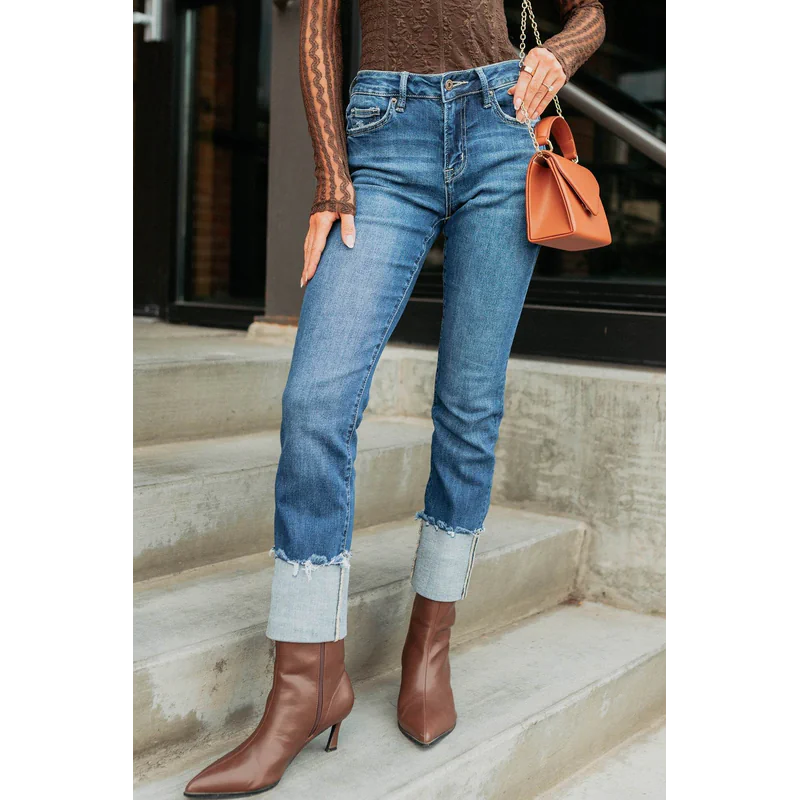 Ava Straight Leg Cuffed Mica Denim Jeans Dark - AngraBech