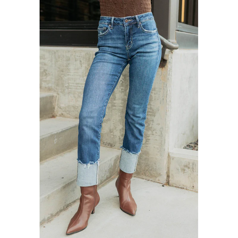 Ava Straight Leg Cuffed Mica Denim Jeans Dark - AngraBech