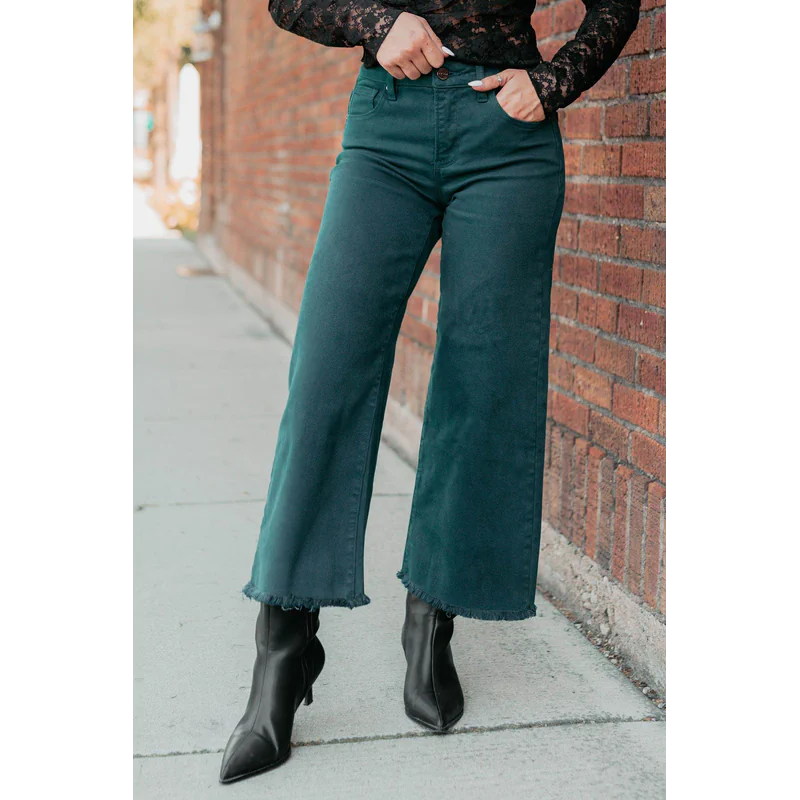 Walter High Rise Wide Crop Risen Jeans Hunter Green - AngraBech