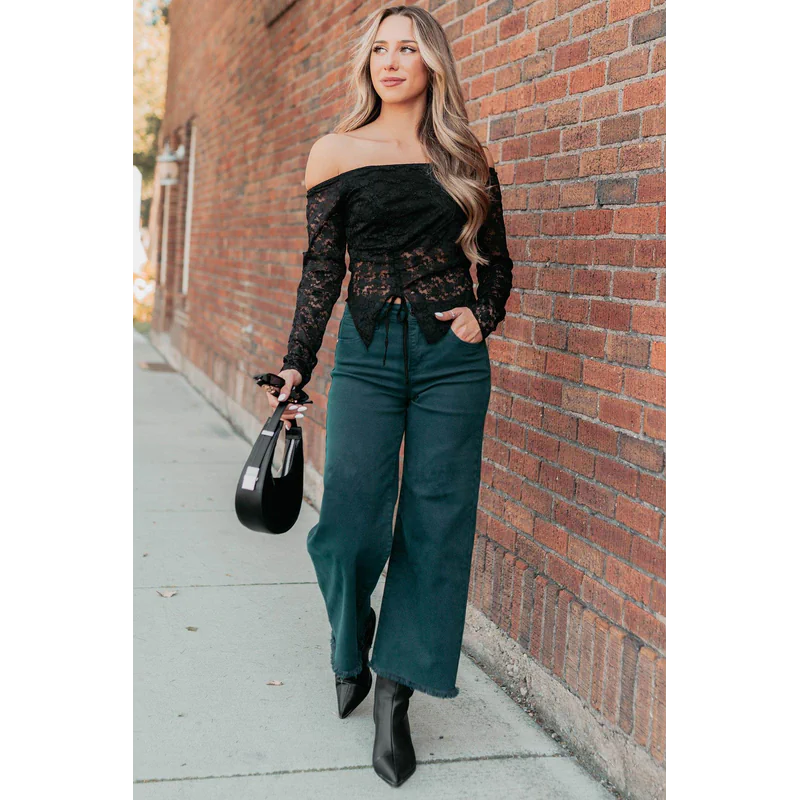 Walter High Rise Wide Crop Risen Jeans Hunter Green - AngraBech