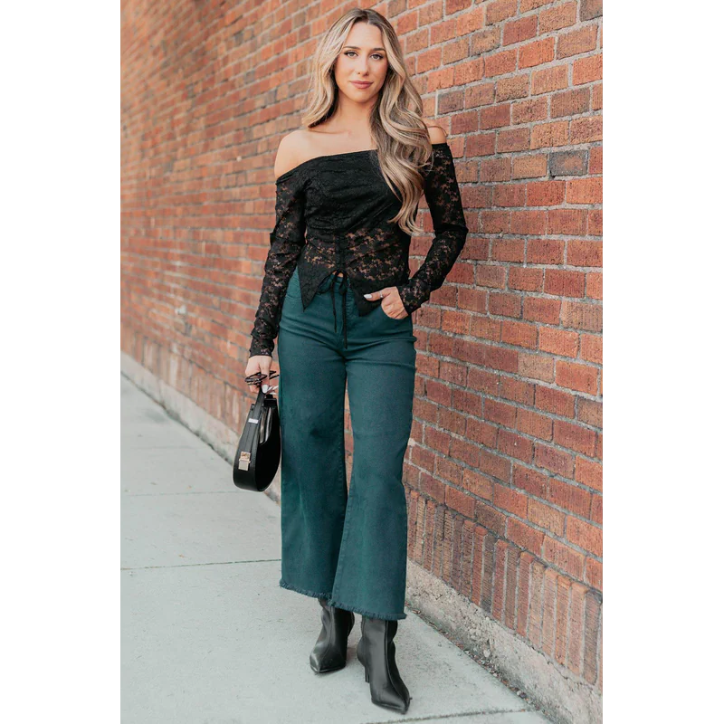 Walter High Rise Wide Crop Risen Jeans Hunter Green - AngraBech
