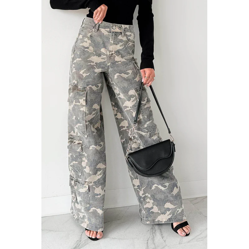 Kayla High Rise Cargo Hidden Jeans Camouflage - AngraBech