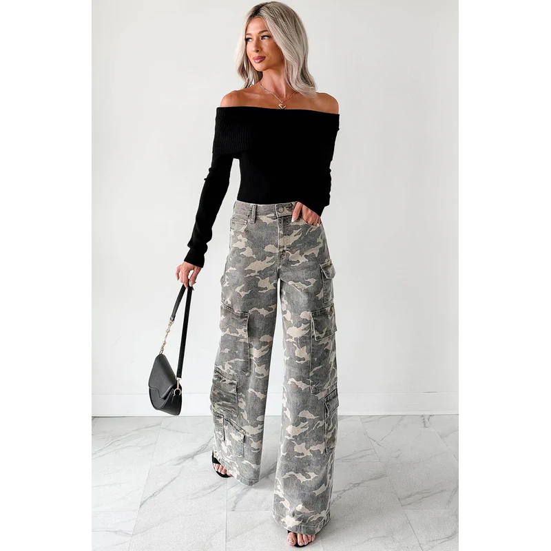 Kayla High Rise Cargo Hidden Jeans Camouflage - AngraBech