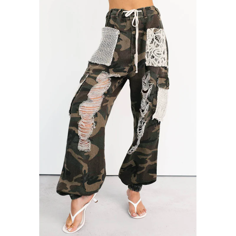 On Duty Cutie Distressed Cargo Pol Joggers Camo - AngraBech
