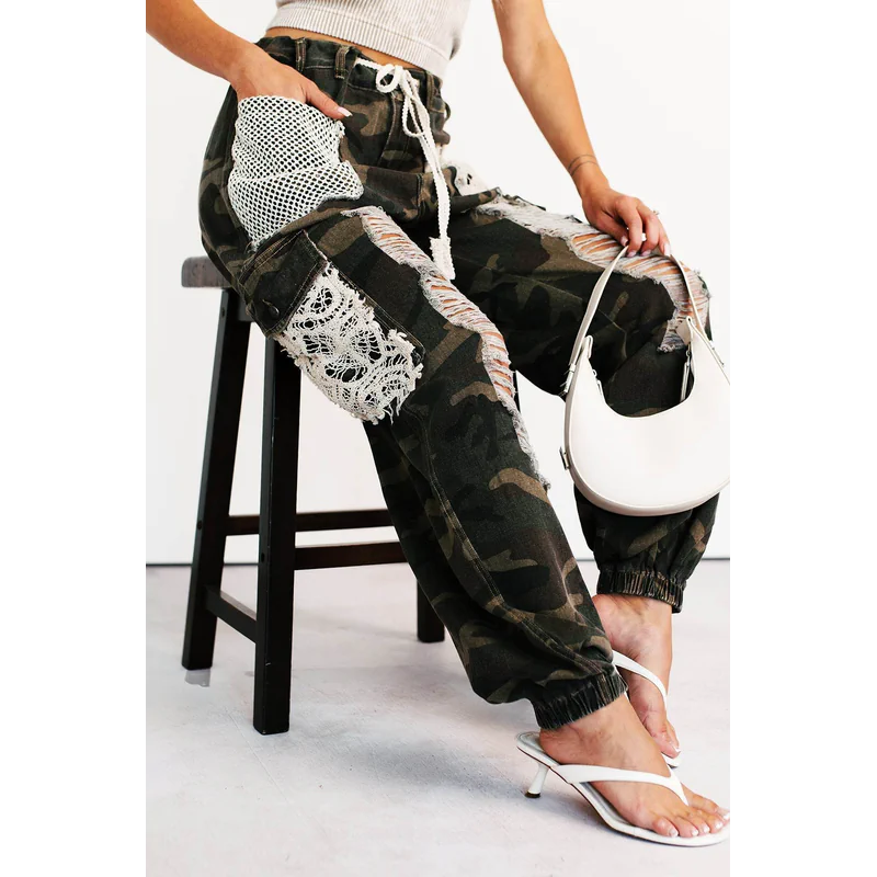 On Duty Cutie Distressed Cargo Pol Joggers Camo - AngraBech