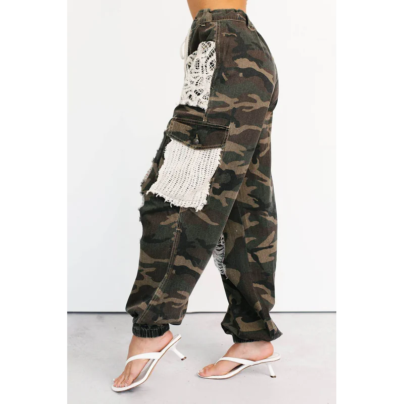 On Duty Cutie Distressed Cargo Pol Joggers Camo - AngraBech