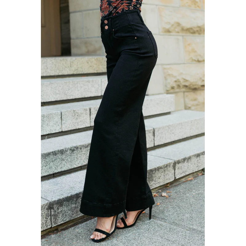 Frederi High Rise Wide Leg Risen Jeans Bla - AngraBech