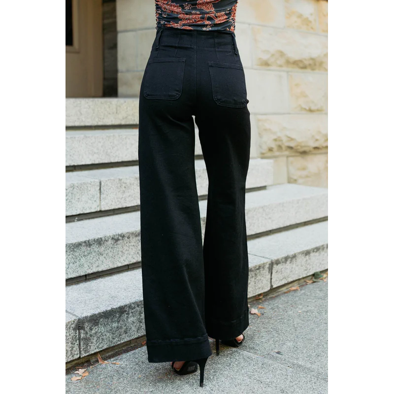 Frederi High Rise Wide Leg Risen Jeans Bla - AngraBech