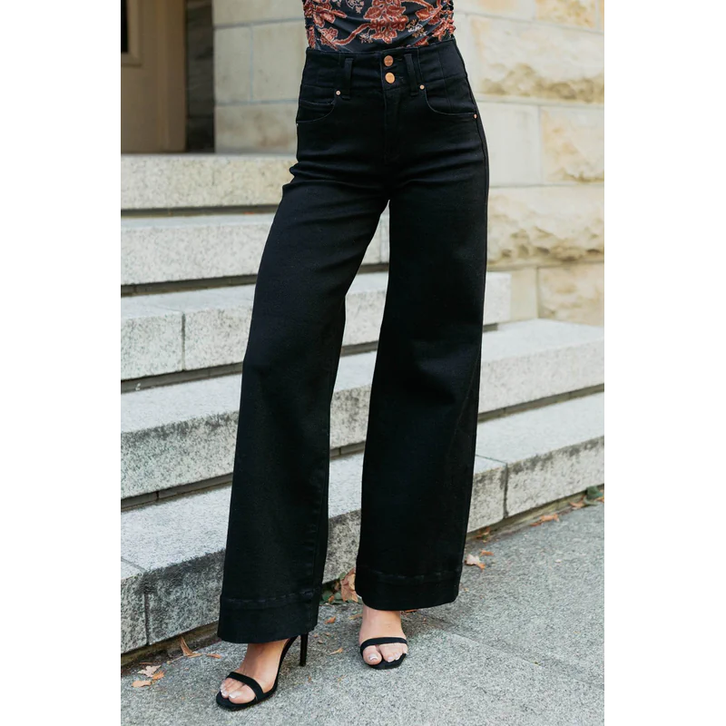 Frederi High Rise Wide Leg Risen Jeans Bla - AngraBech