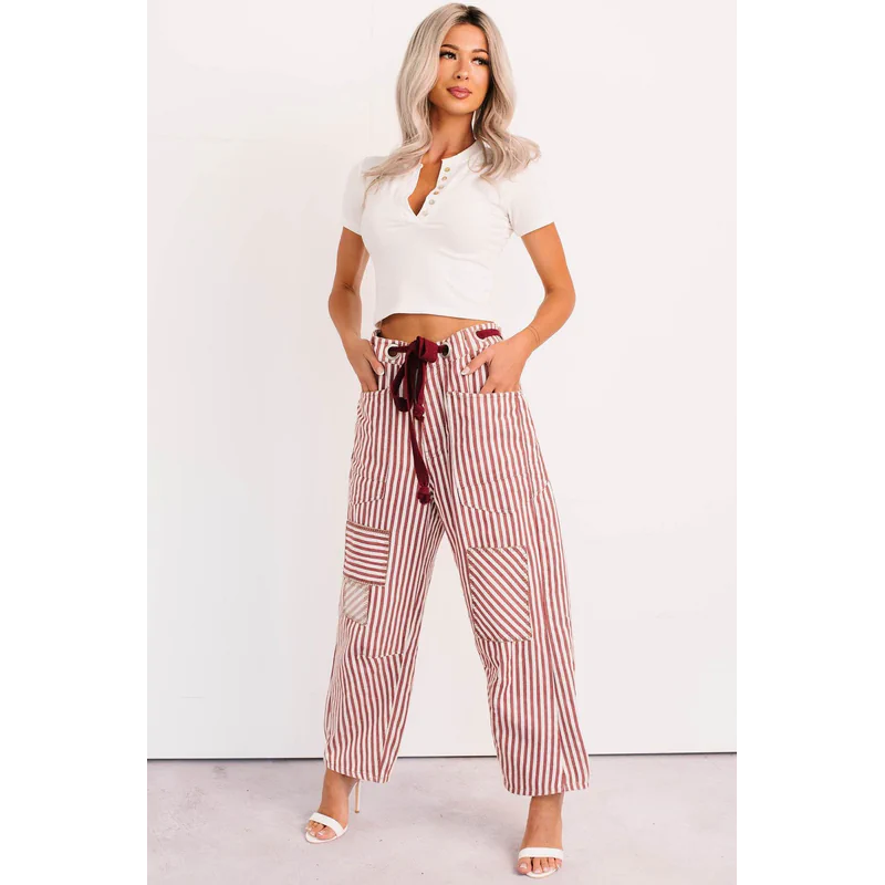 High Spirits Limited Edition Striped Barrel Jeans Raspberry - AngraBech