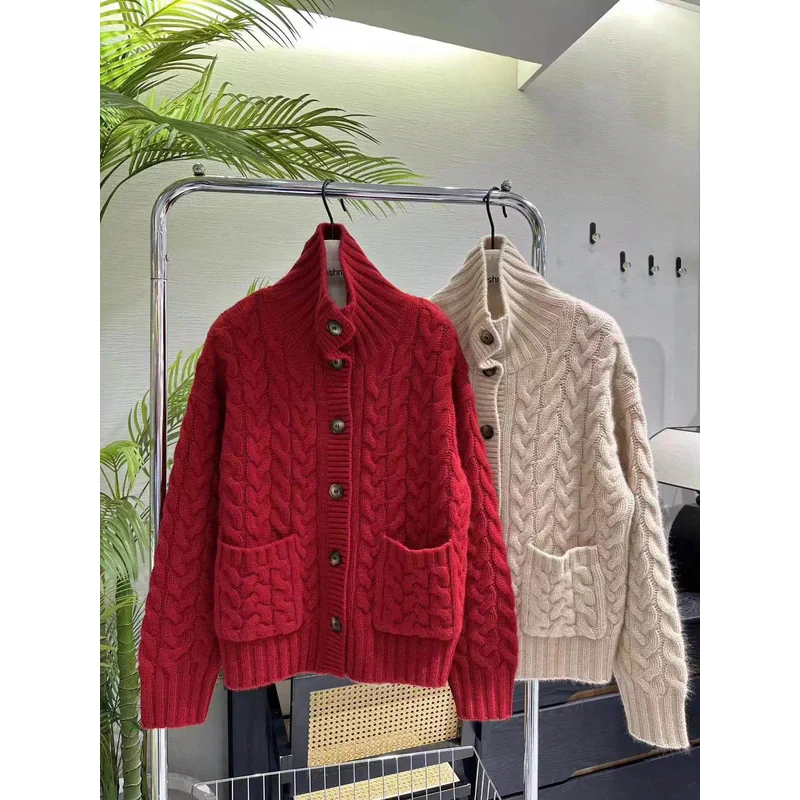 Cosy Wool Stand Collar Cardigan Blazer - AngraBech