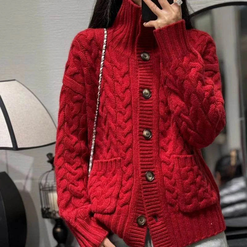 Cosy Wool Stand Collar Cardigan Blazer - AngraBech