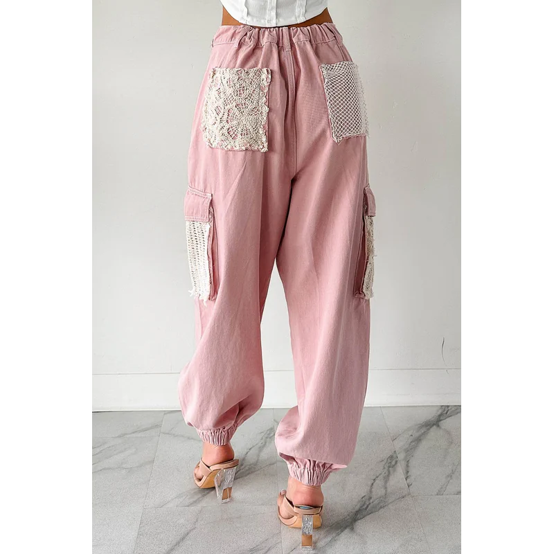 Sweet Melody Crochet Denim Pol Joggers Powder Pink - AngraBech
