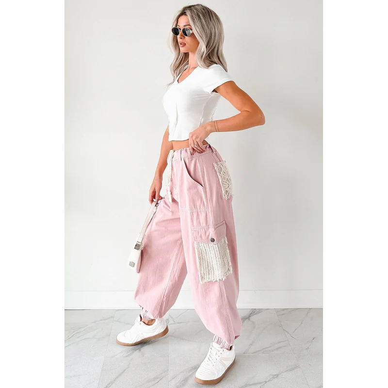 Sweet Melody Crochet Denim Pol Joggers Powder Pink - AngraBech