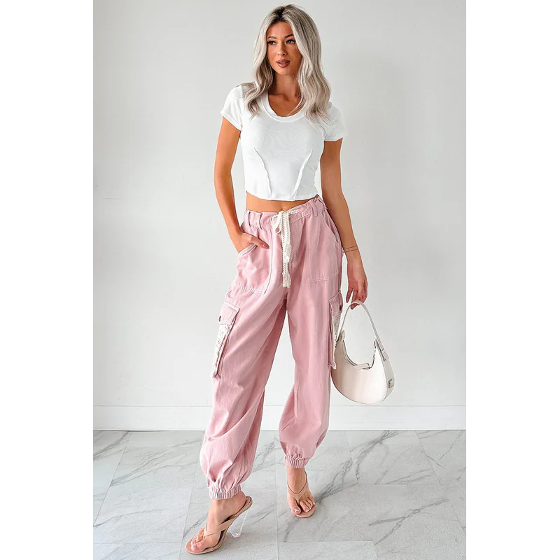 Sweet Melody Crochet Denim Pol Joggers Powder Pink - AngraBech