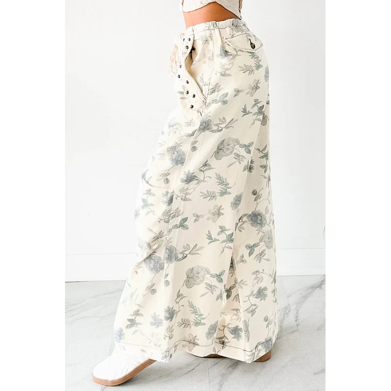 Lorelei Wide Leg Floral Pol Jeans Cream Floral - AngraBech
