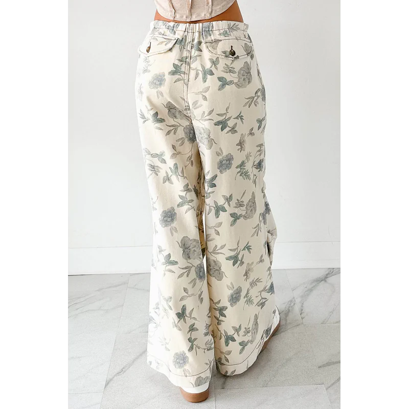 Lorelei Wide Leg Floral Pol Jeans Cream Floral - AngraBech