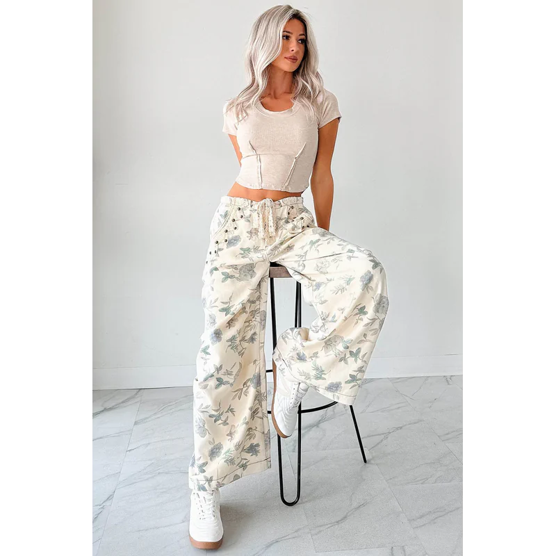 Lorelei Wide Leg Floral Pol Jeans Cream Floral - AngraBech