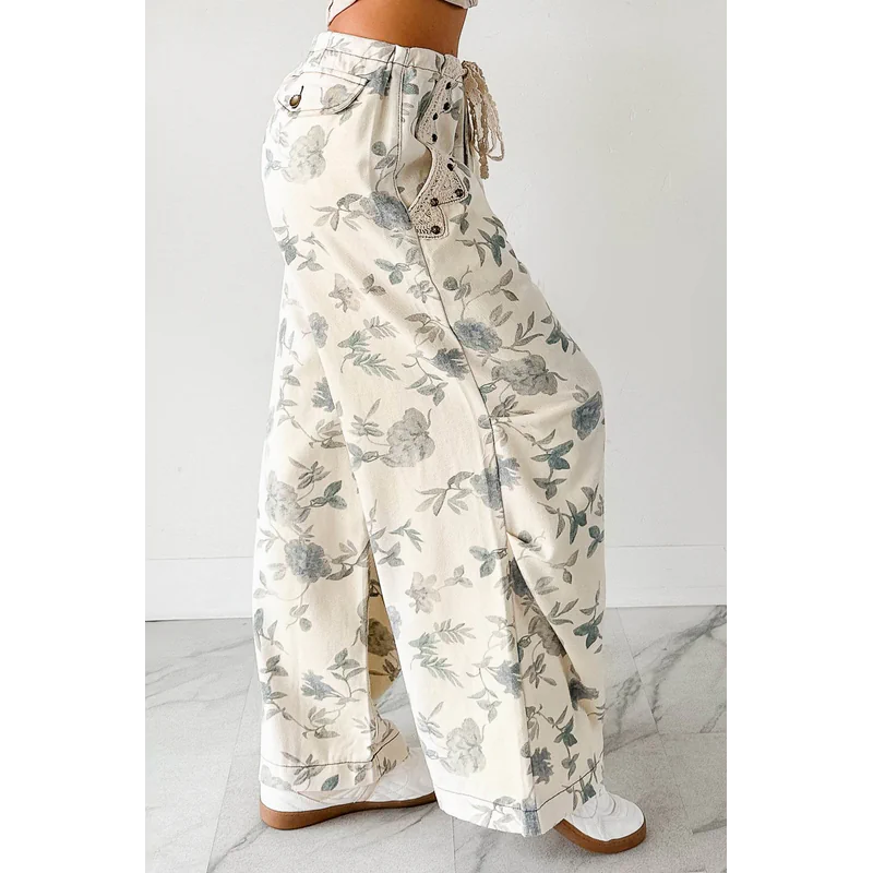 Lorelei Wide Leg Floral Pol Jeans Cream Floral - AngraBech