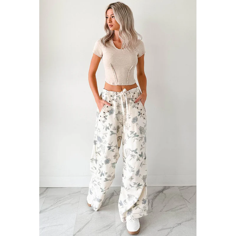 Lorelei Wide Leg Floral Pol Jeans Cream Floral - AngraBech