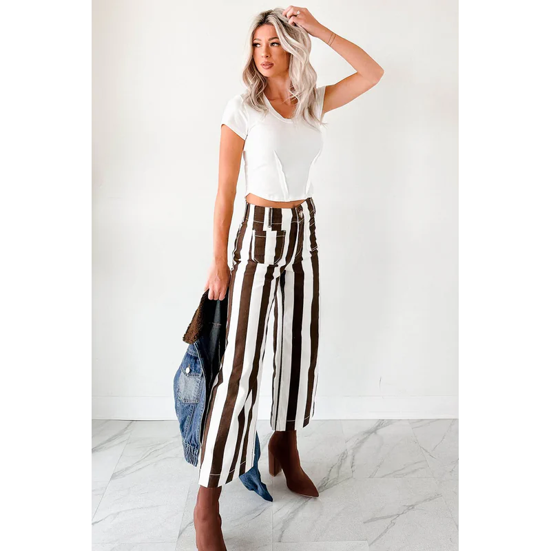 Julia Wide Leg Mica Denim Cropped Jeans Ear Brown - AngraBech