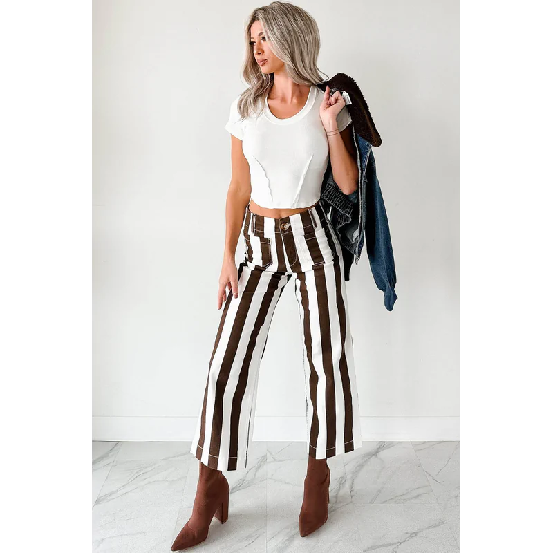 Julia Wide Leg Mica Denim Cropped Jeans Ear Brown - AngraBech