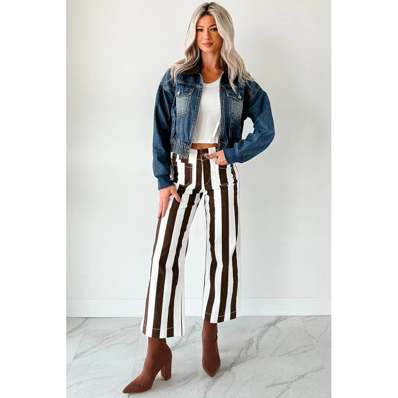 Julia Wide Leg Mica Denim Cropped Jeans Ear Brown - AngraBech