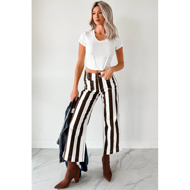 Julia Wide Leg Mica Denim Cropped Jeans Ear Brown - AngraBech