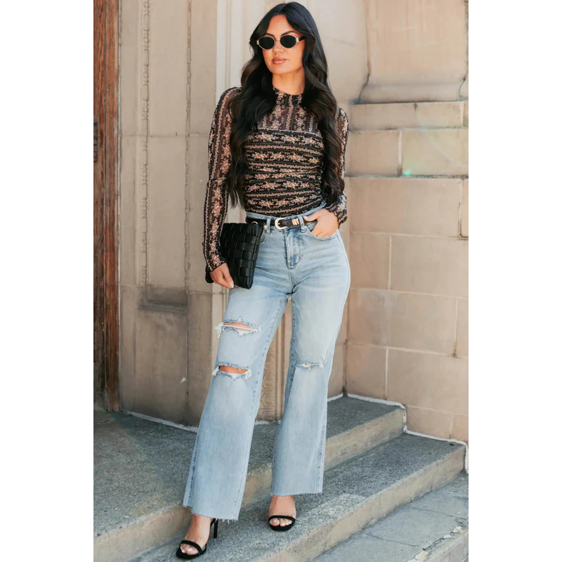 Romero Mid Rise Ripped Judy Blue Wide Leg Jeans Light - AngraBech