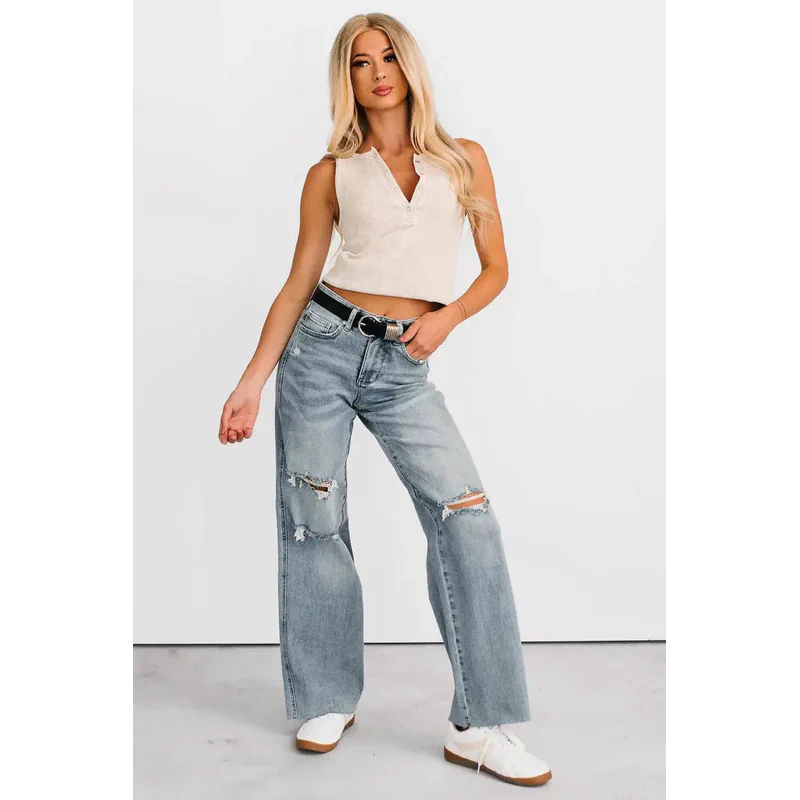 Romero Mid Rise Ripped Judy Blue Wide Leg Jeans Light - AngraBech