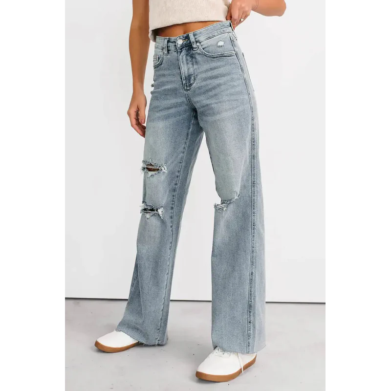 Romero Mid Rise Ripped Judy Blue Wide Leg Jeans Light - AngraBech