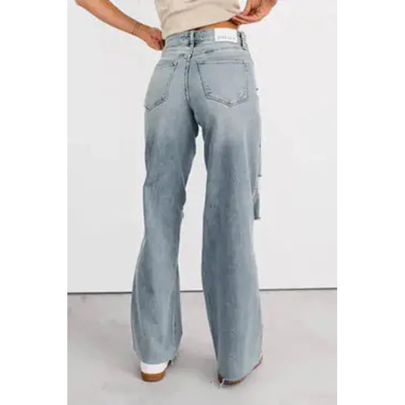 Romero Mid Rise Ripped Judy Blue Wide Leg Jeans Light - AngraBech