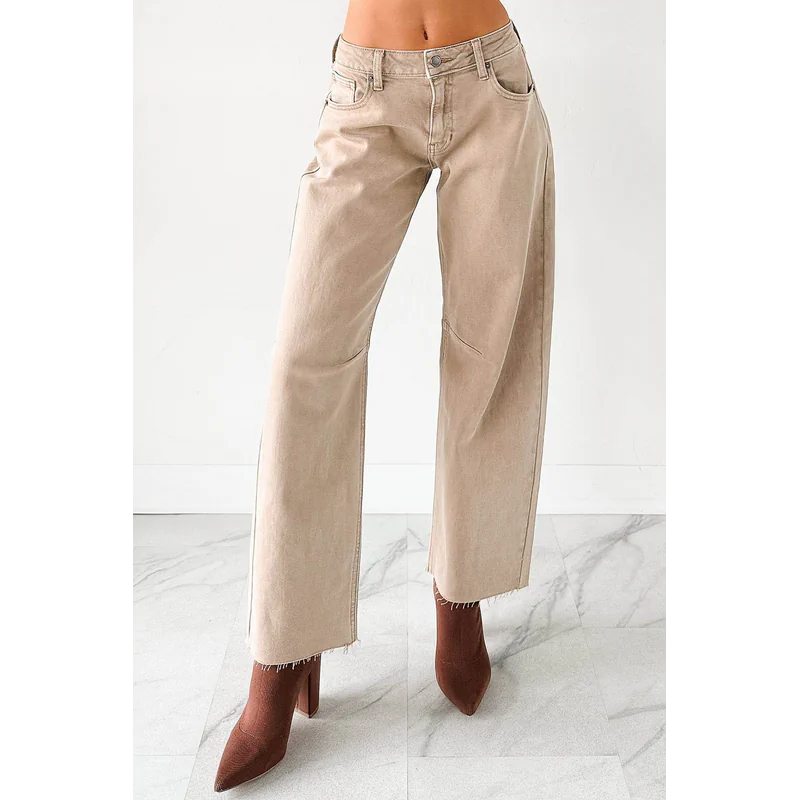 Always Next To Me Mid Rise Barrel Jeans Vintage Khaki - AngraBech