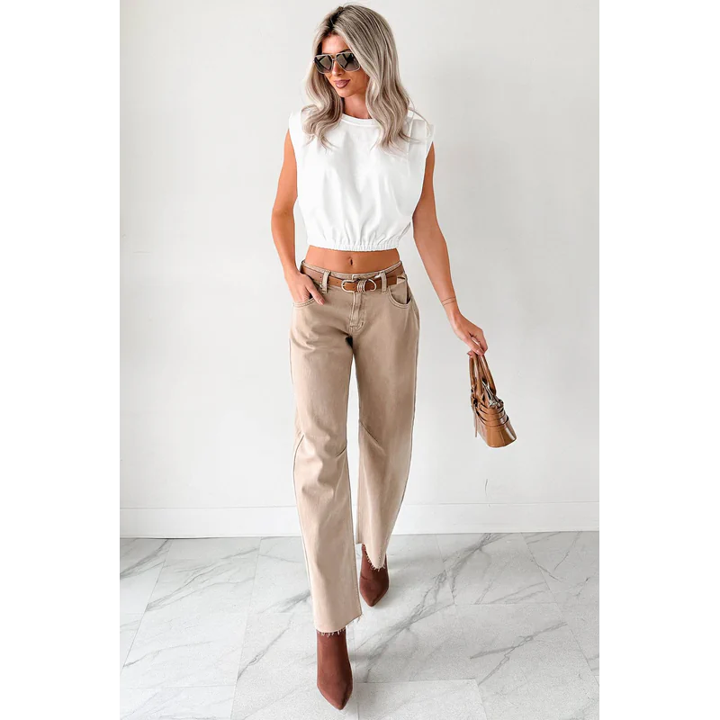 Always Next To Me Mid Rise Barrel Jeans Vintage Khaki - AngraBech