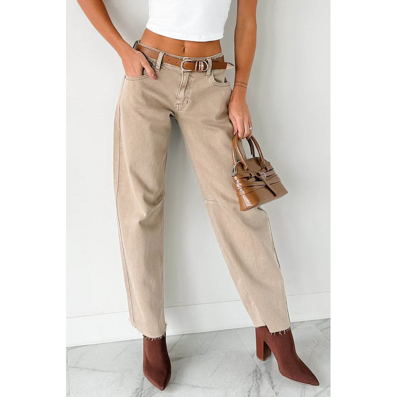Always Next To Me Mid Rise Barrel Jeans Vintage Khaki - AngraBech
