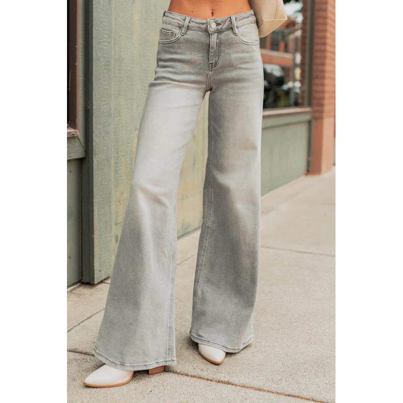 Cecily Mid Rise Wide Leg Mica Denim Jeans Grey - AngraBech