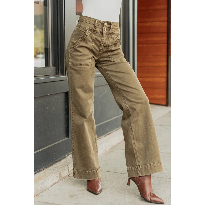 Henley Wide Leg Mica Denim Jeans Fern Green - AngraBech