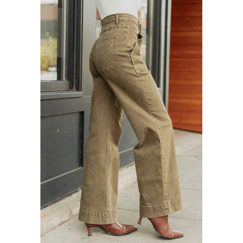 Henley Wide Leg Mica Denim Jeans Fern Green - AngraBech
