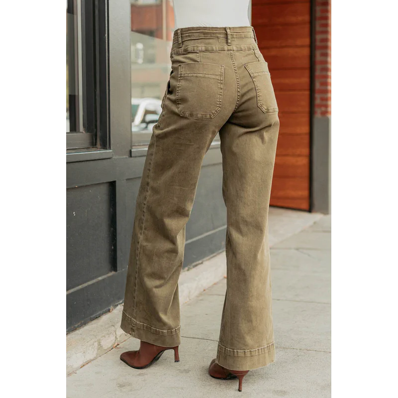 Henley Wide Leg Mica Denim Jeans Fern Green - AngraBech