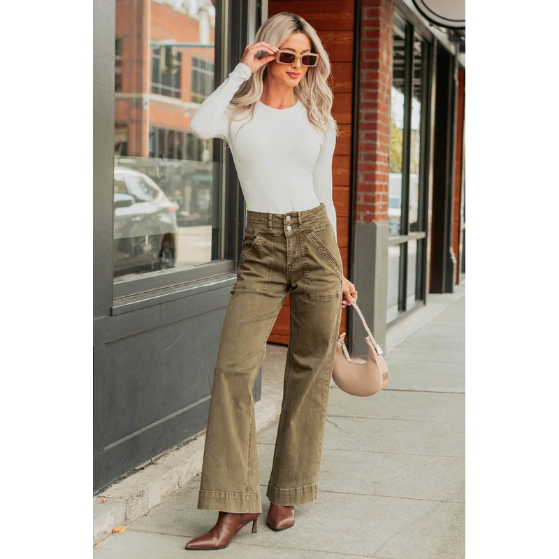 Henley Wide Leg Mica Denim Jeans Fern Green - AngraBech