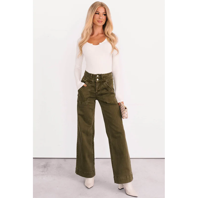 Henley Wide Leg Mica Denim Jeans Fern Green - AngraBech