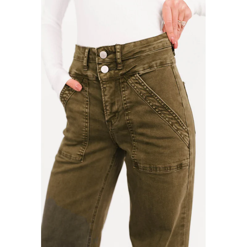 Henley Wide Leg Mica Denim Jeans Fern Green - AngraBech