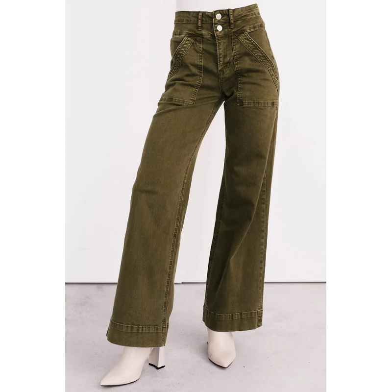 Henley Wide Leg Mica Denim Jeans Fern Green - AngraBech