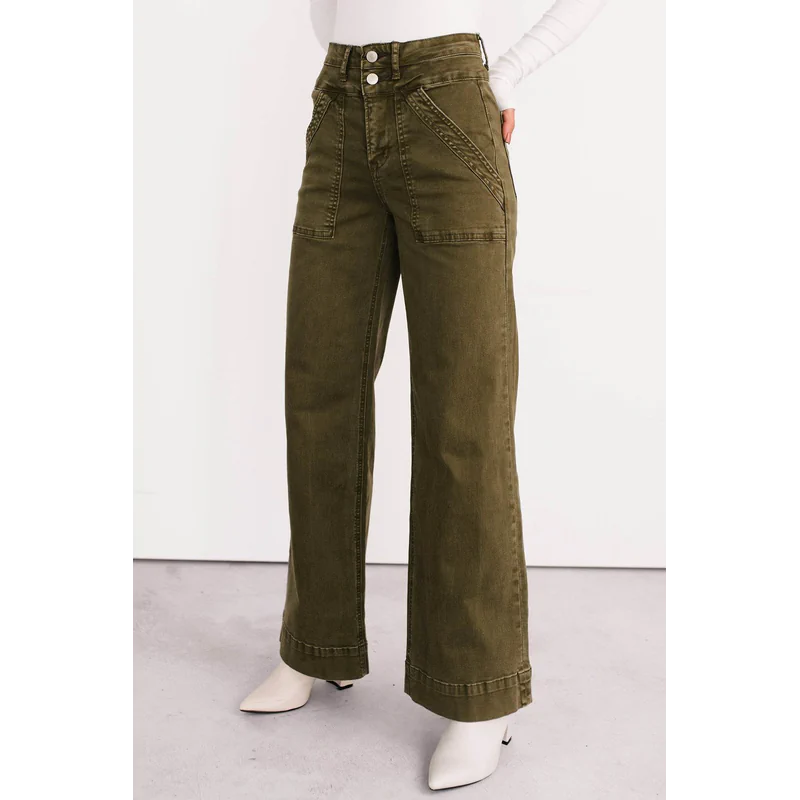 Henley Wide Leg Mica Denim Jeans Fern Green - AngraBech