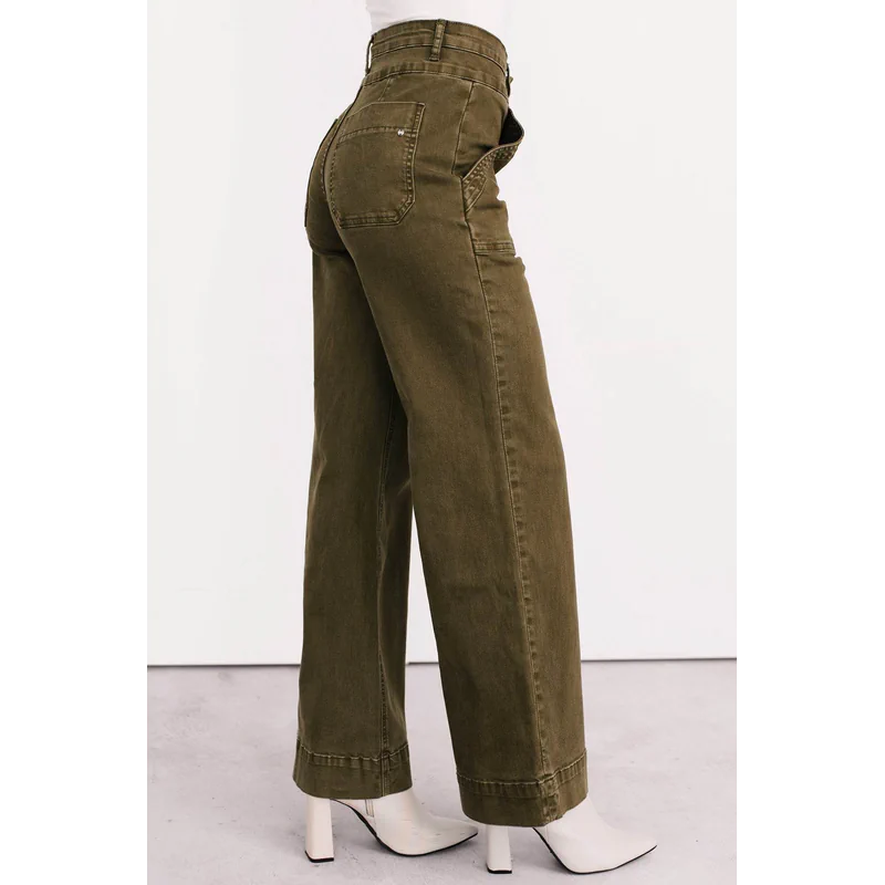 Henley Wide Leg Mica Denim Jeans Fern Green - AngraBech