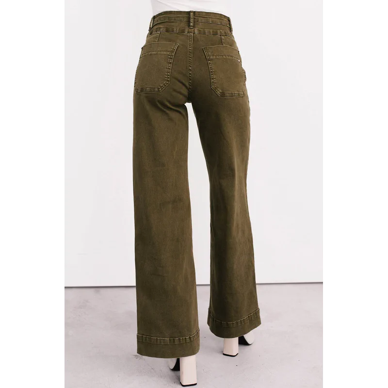 Henley Wide Leg Mica Denim Jeans Fern Green - AngraBech