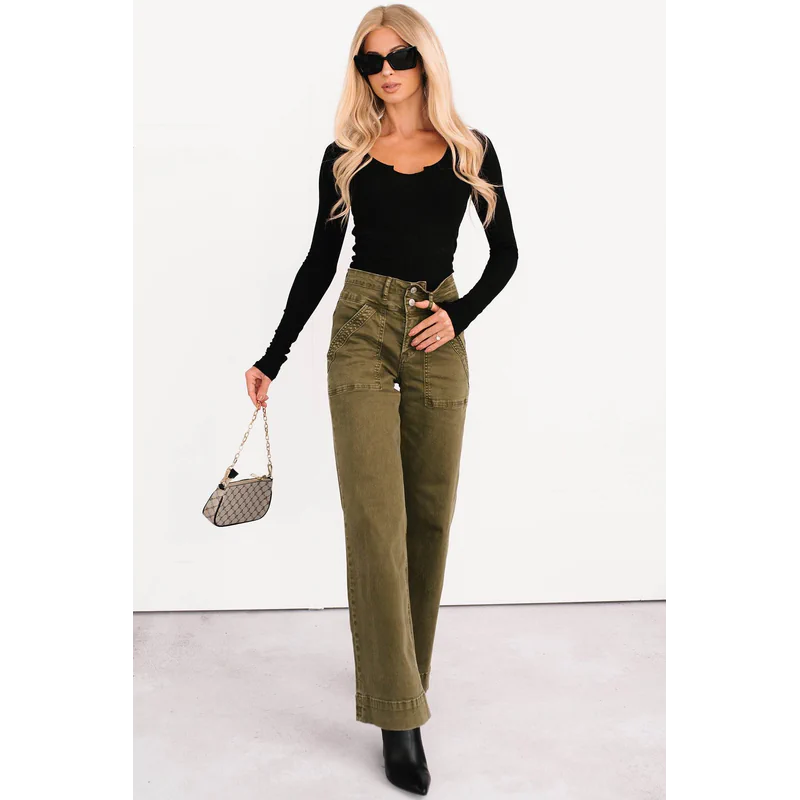 Henley Wide Leg Mica Denim Jeans Fern Green - AngraBech